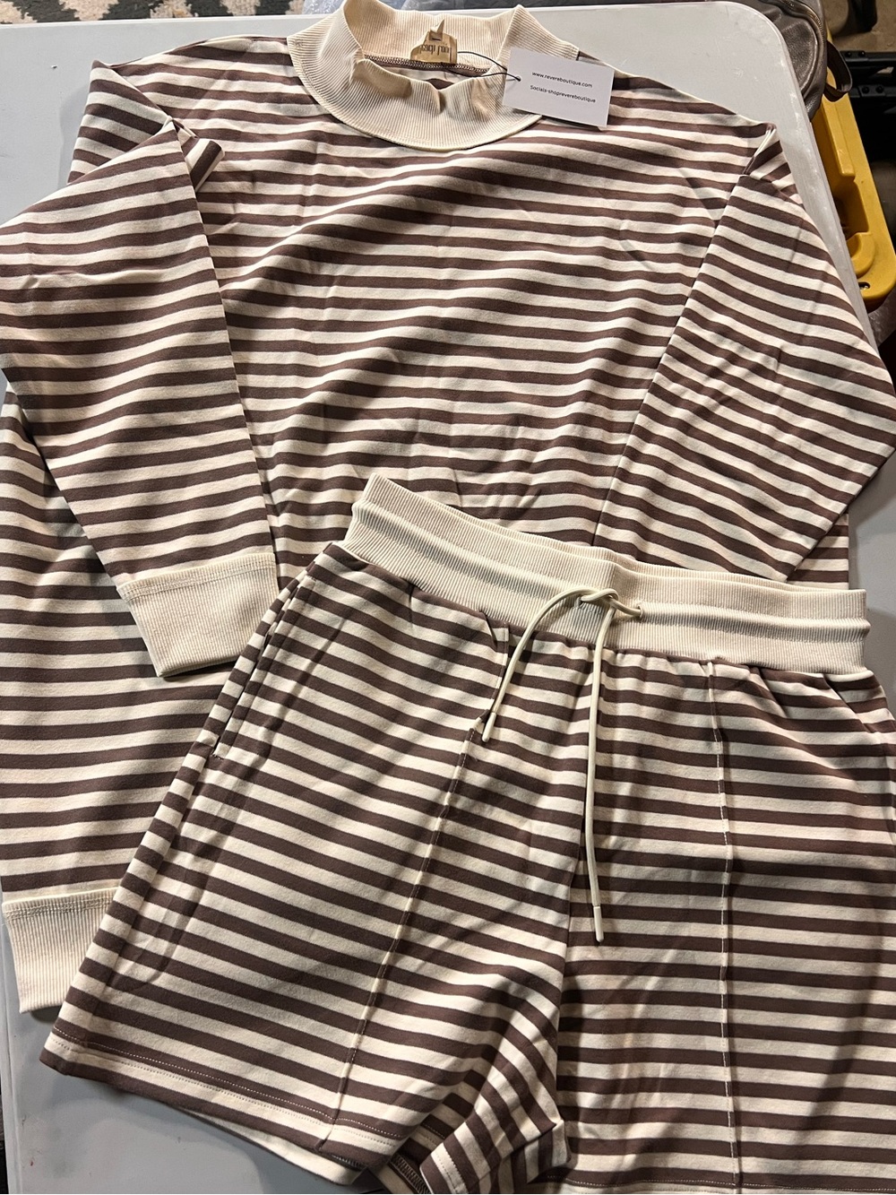 Peach Love California Cream and Brown Striped Kids Pajama Set